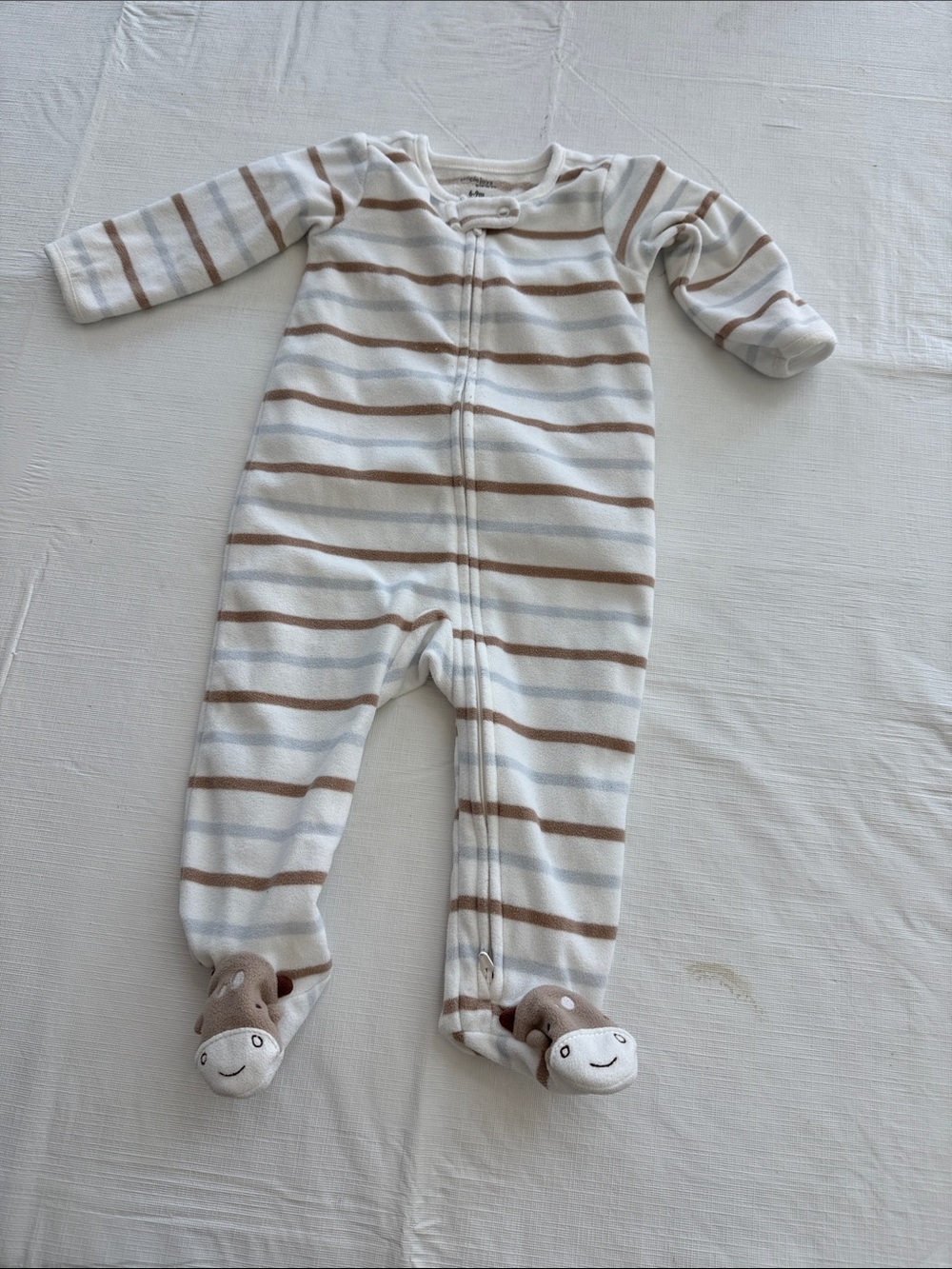 Cozy Brown & White Striped Footed One-Piece for Kids